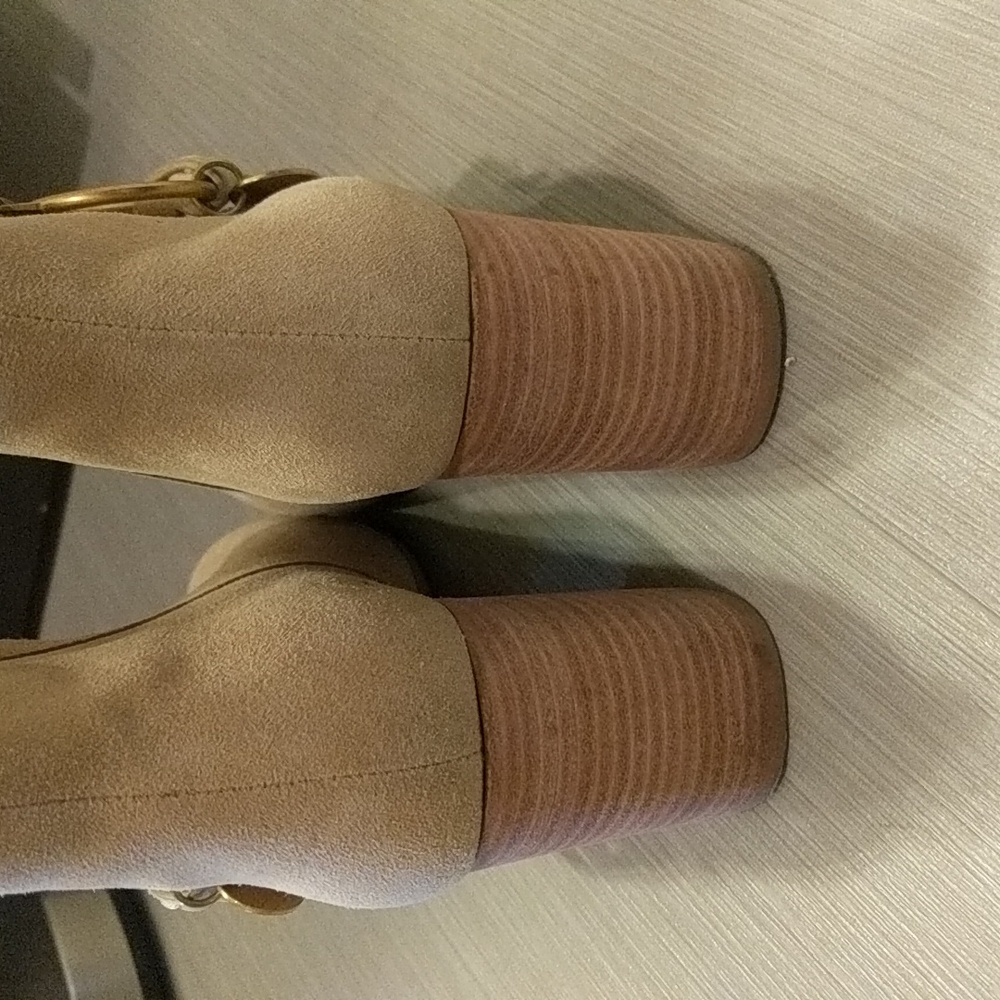 See by Chloe Light Beige  Suede Boots, Wooden Heel - Picture 3 of 7